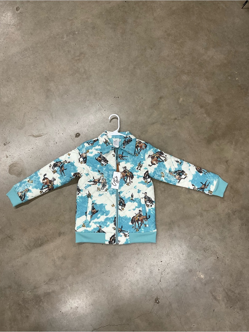 Cruel Girl Light Blue Western Horse Print Kids Jacket